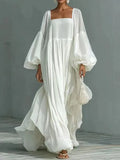 Stylish Square-Neck Puff-Sleeve Loose Maxi Dress