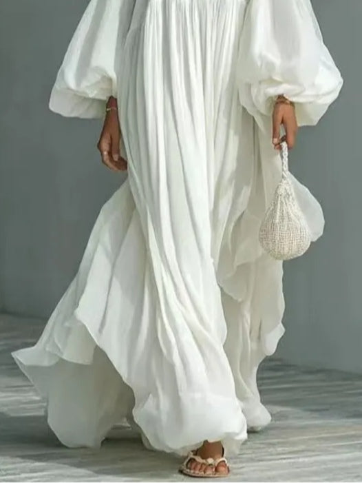 Stylish Square-Neck Puff-Sleeve Loose Maxi Dress