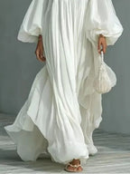 Stylish Square-Neck Puff-Sleeve Loose Maxi Dress