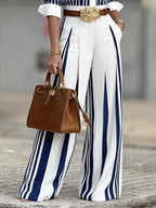 Elegant Color-Block Striped Two-Piece Set(Includes a standard belt)