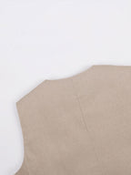Classic V-neck Pleated Cotton and Linen Wide-leg Pants Suit