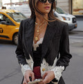 Black Lace-paneled Suit And Dress Set