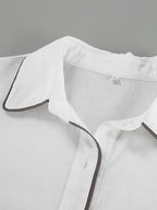 Black and White Contrast Cotton and Linen Shirt and Shorts Two-piece Set