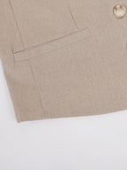 Classic V-neck Pleated Cotton and Linen Wide-leg Pants Suit