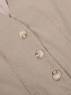 Classic V-neck Pleated Cotton and Linen Wide-leg Pants Suit