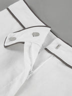 Black and White Contrast Cotton and Linen Shirt and Shorts Two-piece Set