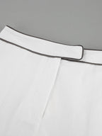 Black and White Contrast Cotton and Linen Shirt and Shorts Two-piece Set
