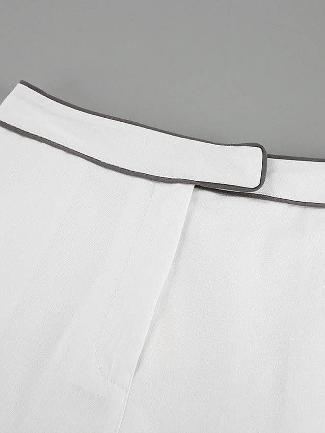Black and White Contrast Cotton and Linen Shirt and Shorts Two-piece Set