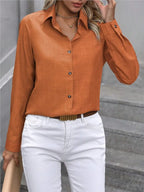 Casual Single-breasted Solid Color Color-blocked Long-sleeved Collared Shirt