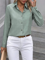 Casual Single-breasted Solid Color Color-blocked Long-sleeved Collared Shirt