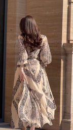 Ethnic-style printed high-neck button-down maxi dress (including belt)