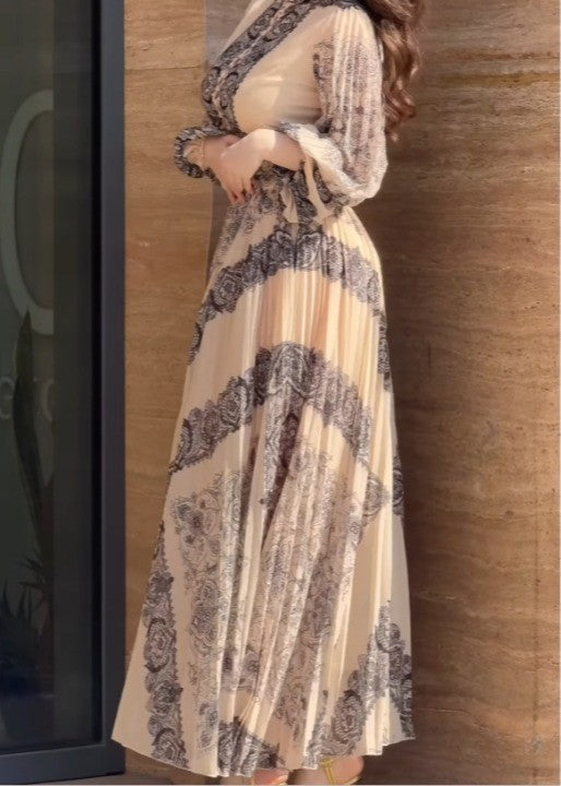 Ethnic-style printed high-neck button-down maxi dress (including belt)