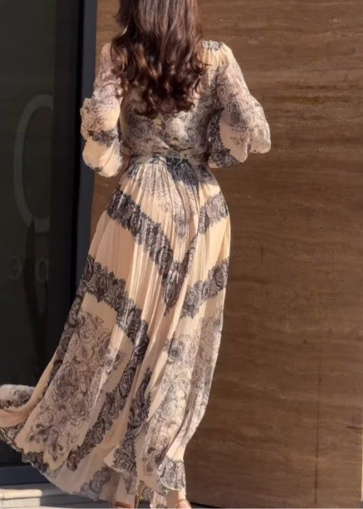 Ethnic-style printed high-neck button-down maxi dress (including belt)