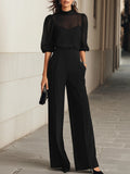 Black Sheer Camisole Top And Wide-leg Pants Three-piece Set