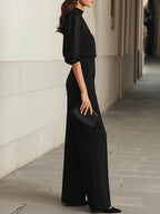 Black Sheer Camisole Top And Wide-leg Pants Three-piece Set