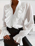 White Ruffled Long-sleeved Shirt