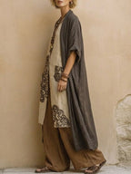 Bohemian Nomadic Dark Gray And Brown Tribal Pattern Three-piece Set