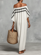 White Off-shoulder Batwing Sleeve Straight Maxi Dress