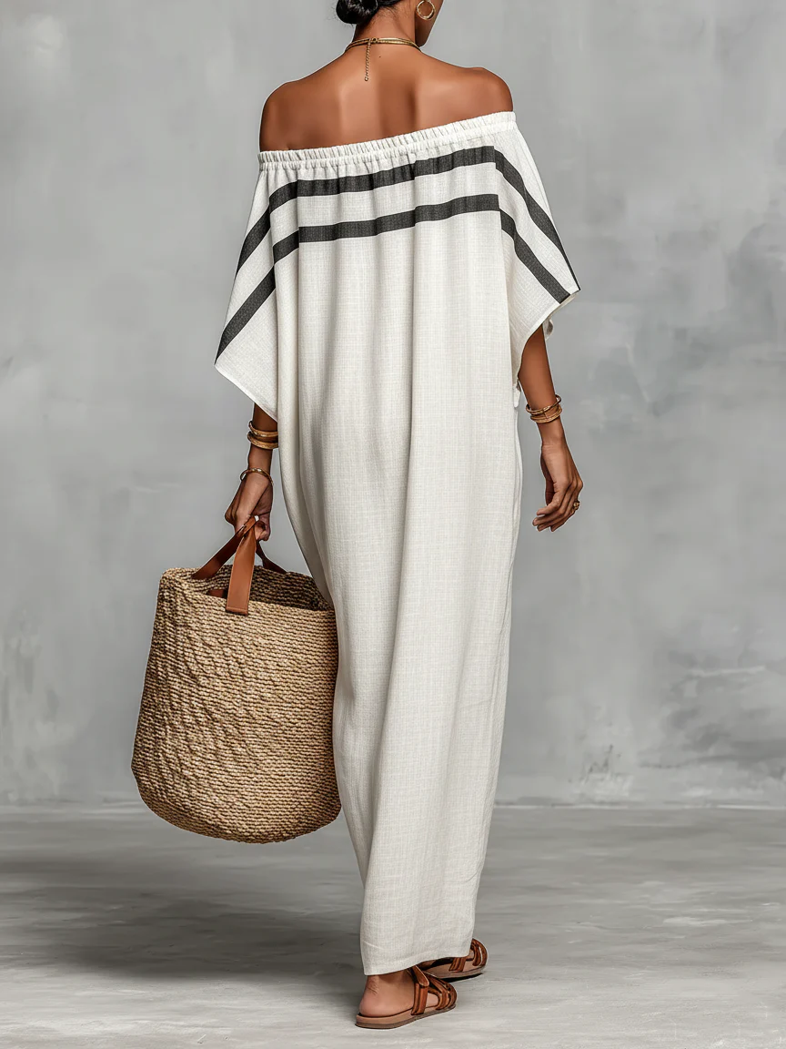 White Off-shoulder Batwing Sleeve Straight Maxi Dress