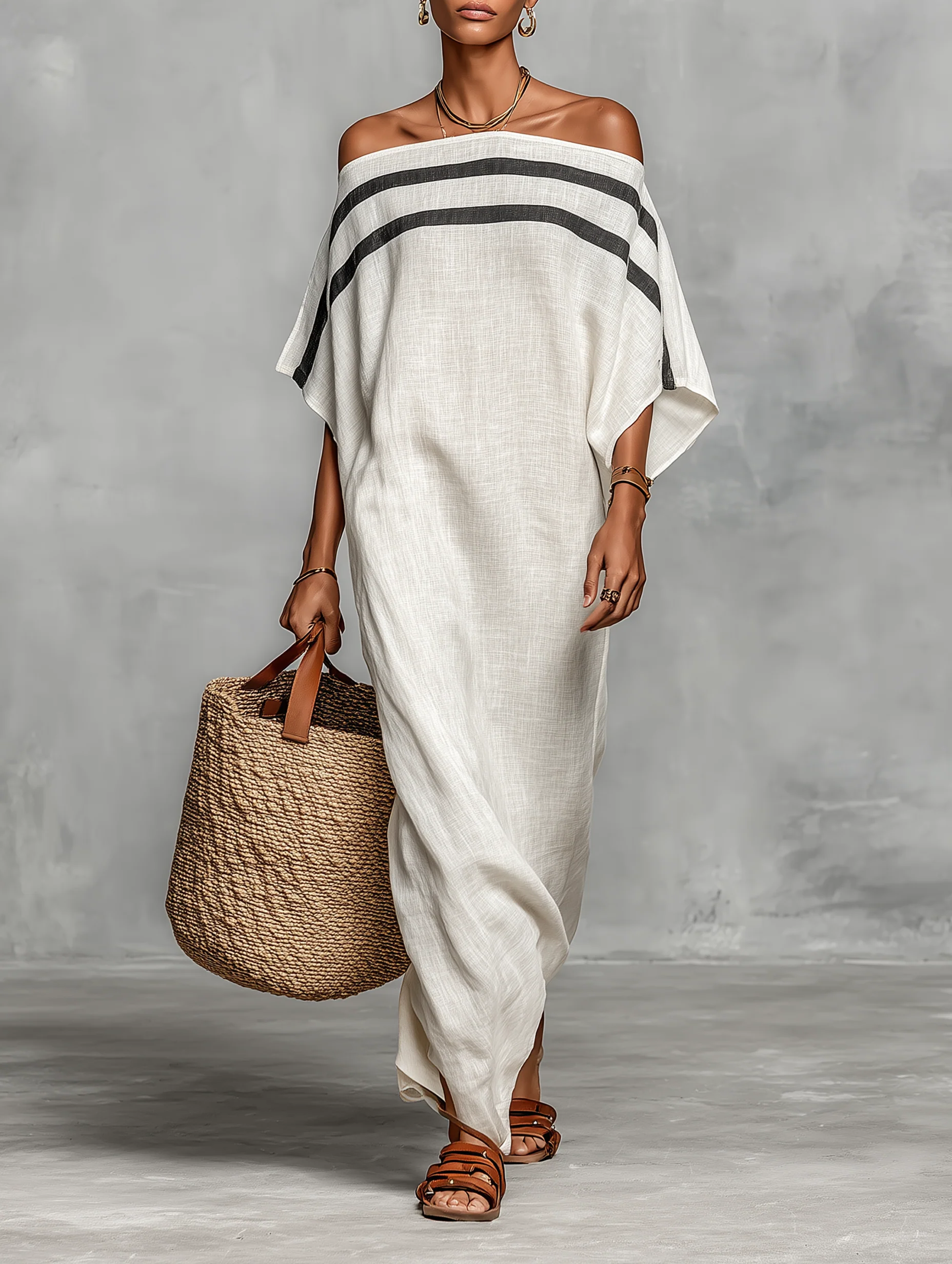 White Off-shoulder Batwing Sleeve Straight Maxi Dress
