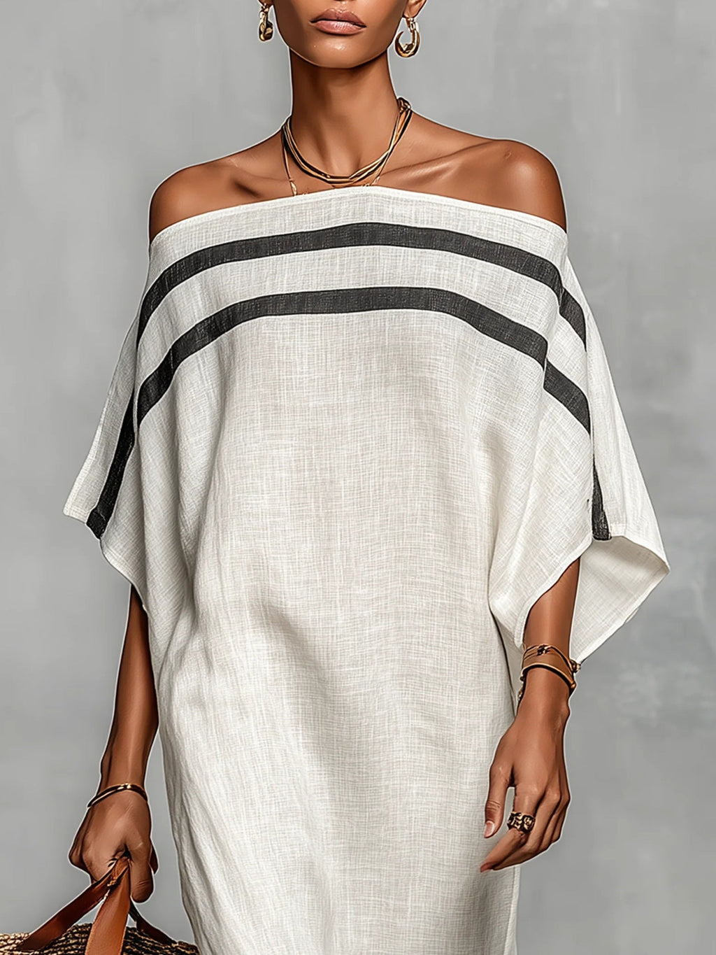 White Off-shoulder Batwing Sleeve Straight Maxi Dress