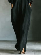Black Minimalist Oversized Kimono-sleeved Maxi Dress