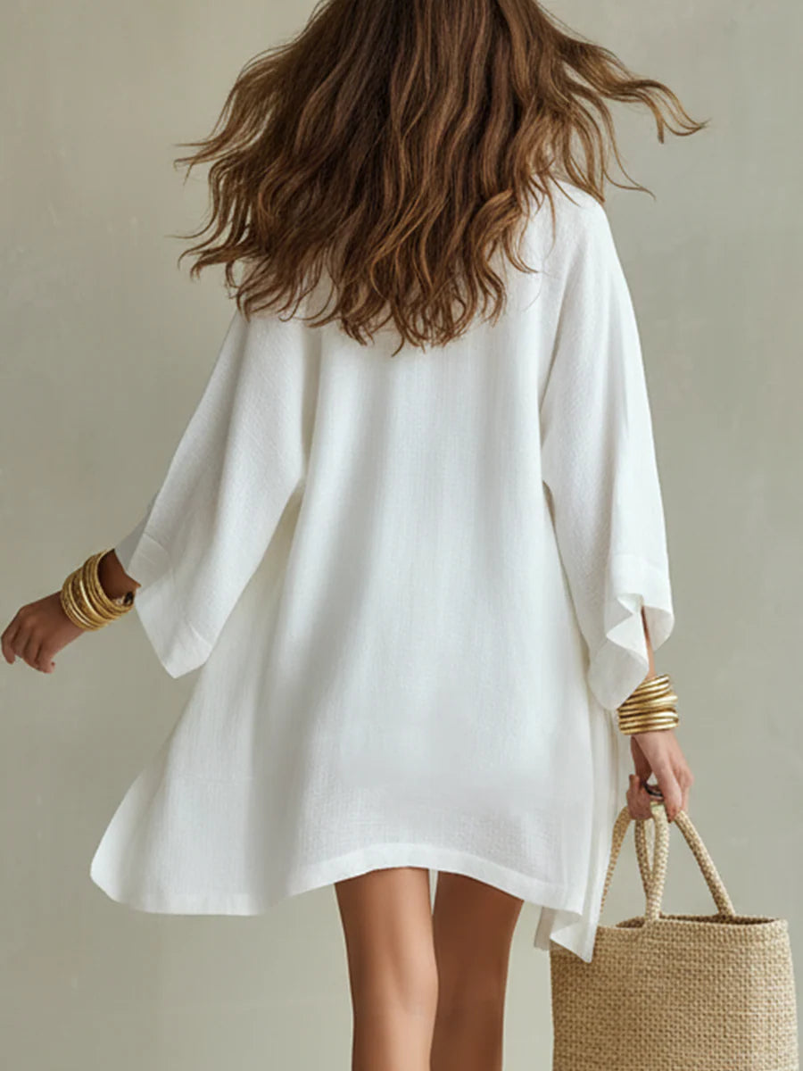 White Loose Cardigan And Drawstring Shorts Three-piece Set