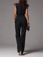 Black Chiffon Ruffled Sleeve Blouse And High-waisted Wide-leg Pants Set