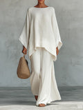 Minimalist Faux Linen Blend Flowy Top And Pants Two-piece Set