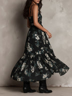 Black Bohemian Floral Print Irregular Strapless Maxi Dress