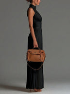 Black V-neck Sleeveless Zip-up Pleated Wide-leg Chiffon Jumpsuit