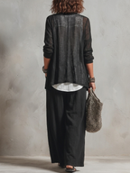 Minimalist Layered Vest Cardigan And Wide-leg Pants Three-piece Set