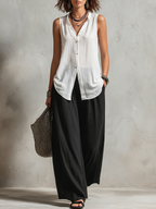 Minimalist Layered Vest Cardigan And Wide-leg Pants Three-piece Set