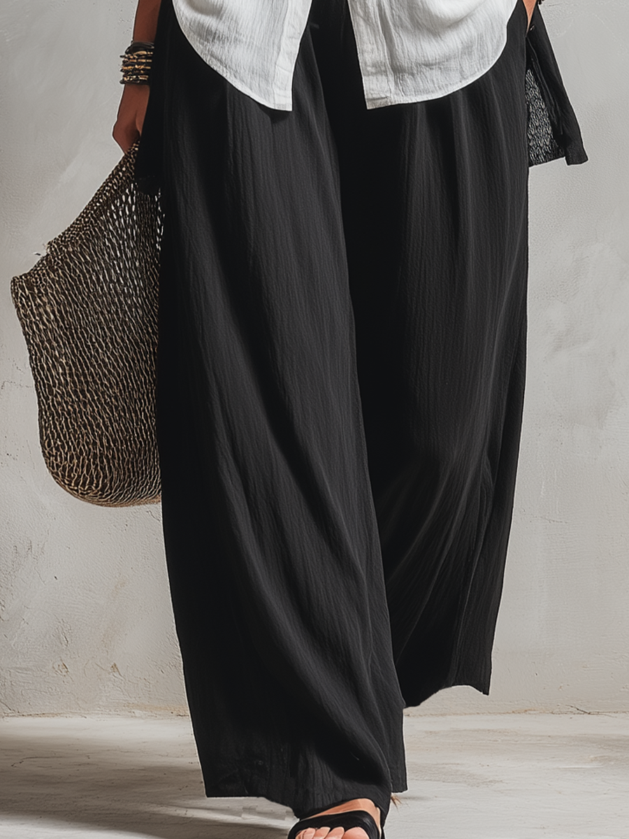 Minimalist Layered Vest Cardigan And Wide-leg Pants Three-piece Set