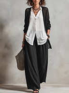 Minimalist Layered Vest Cardigan And Wide-leg Pants Three-piece Set