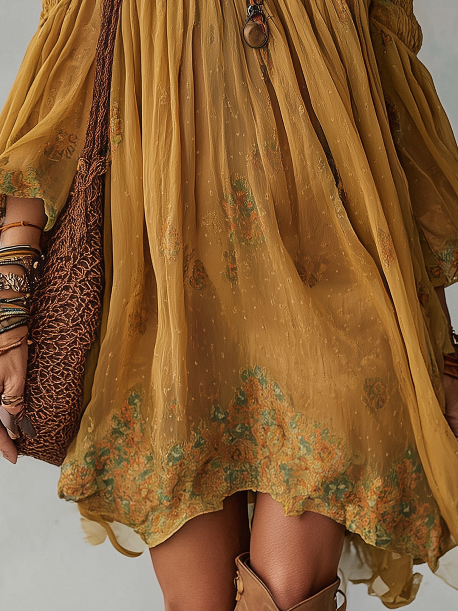 Yellow Chiffon Floral Off Shoulder Mini Dress