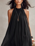 Black Chiffon Halter-neck Pleated Maxi Dress
