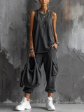 Dark Gray Vest And Jogger Cargo Pants Casual Suit