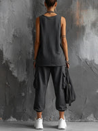 Dark Gray Vest And Jogger Cargo Pants Casual Suit