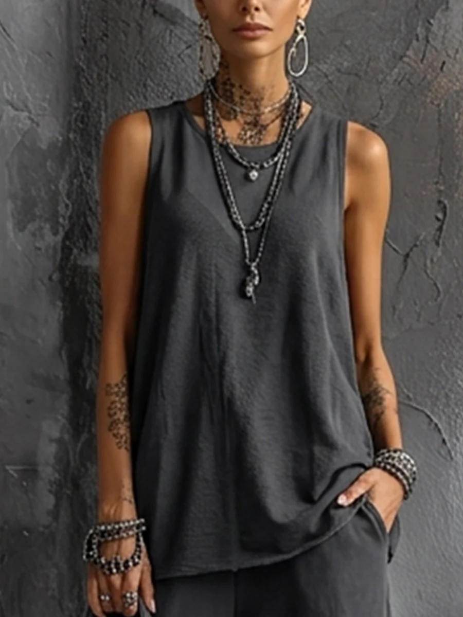 Dark Gray Vest And Jogger Cargo Pants Casual Suit