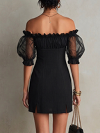 Black Off-Shoulder Puff Sleeve Studded Mini Dress