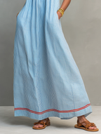 Blue And Red Trim Striped Maxi Dress With Spaghetti Straps