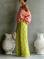 Colorful Polka Dot off-shoulder Top And Wide-leg Pants Two-piece Set