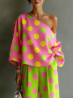 Colorful Polka Dot off-shoulder Top And Wide-leg Pants Two-piece Set