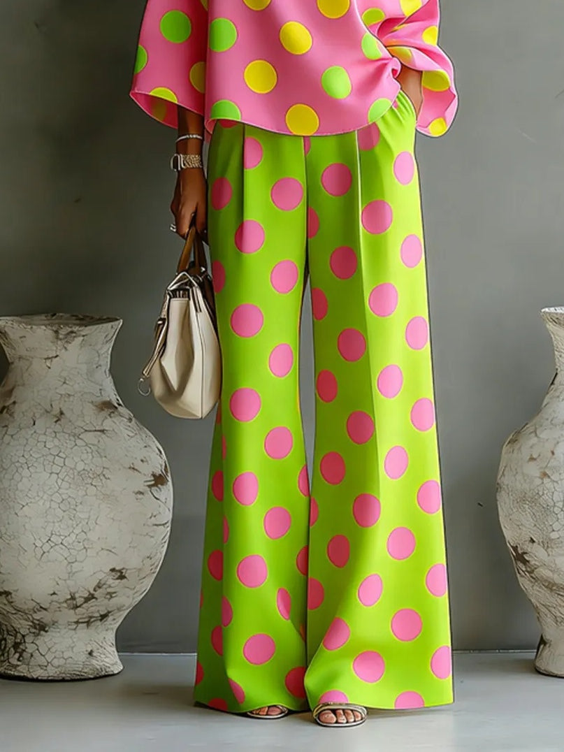 Colorful Polka Dot off-shoulder Top And Wide-leg Pants Two-piece Set
