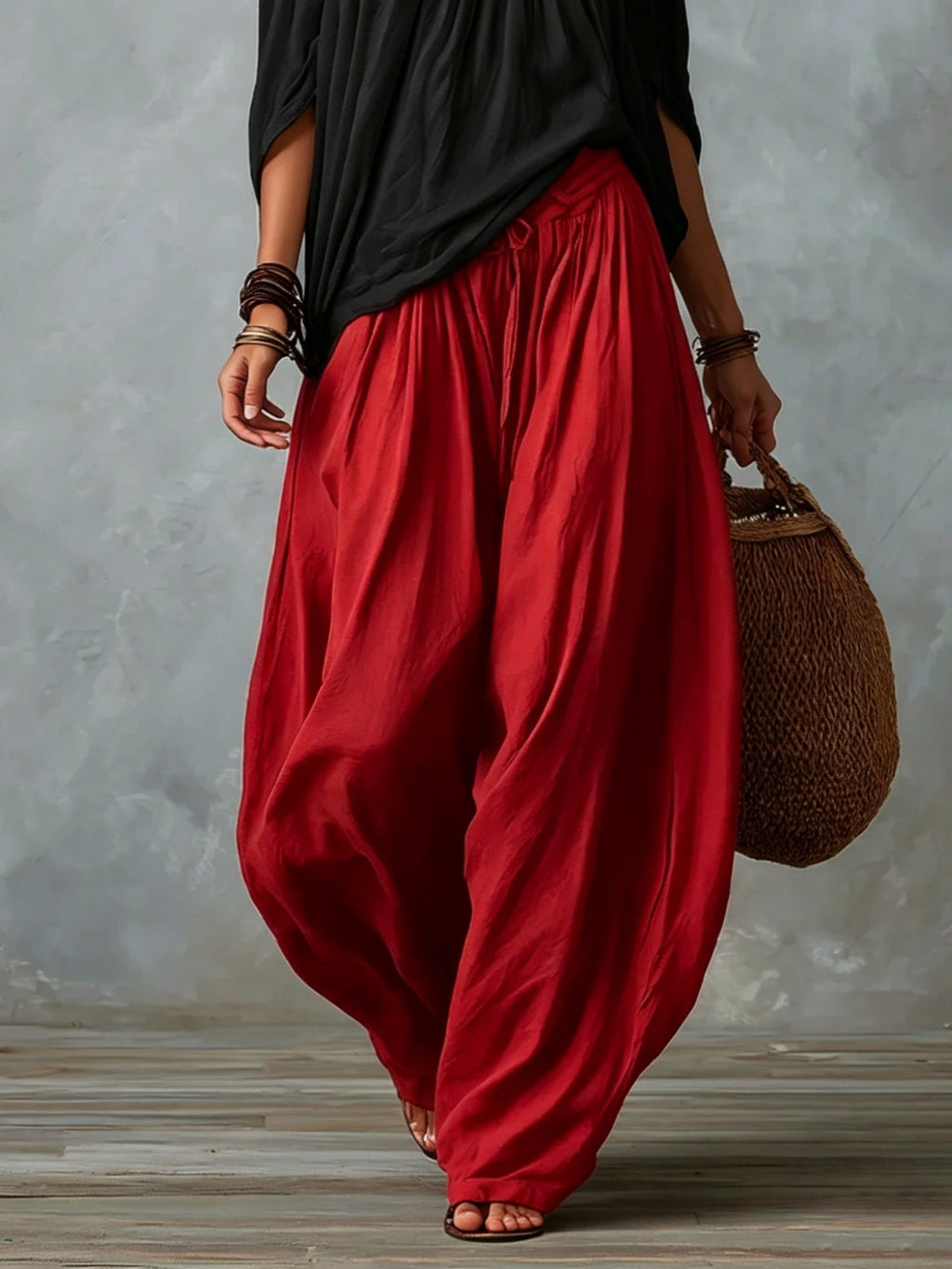 White Off-the-shoulder Top And Loose-fitting Lantern Pants Set