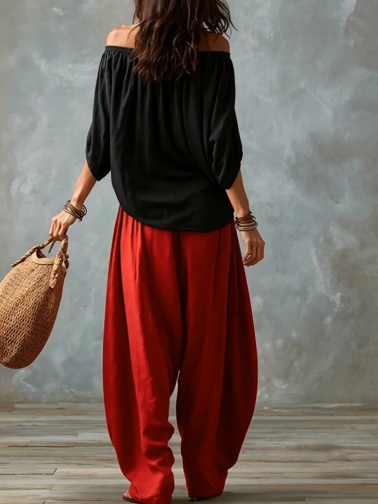White Off-the-shoulder Top And Loose-fitting Lantern Pants Set