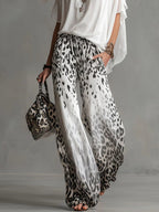 Flowy White T-shirt And Leopard Print Chiffon Pants Set