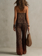 Bohemian Gradient Leopard Print Flowing Robe Three-piece Set