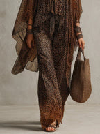 Bohemian Gradient Leopard Print Flowing Robe Three-piece Set